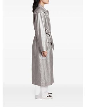 Brunello Cucinelli Belted Metallic Leather Coat - White