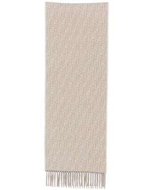 Fendi Ff Motif Fringed Scarf - White