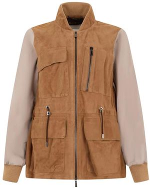 Moorer Chaqueta Estelle-P Con Cordones Y Paneles De Ante - Marrón