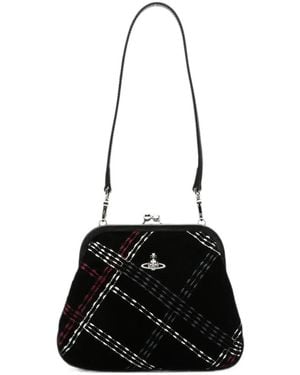 Vivienne Westwood Orb-Plaque Check-Pattern Clutch Bag - Black