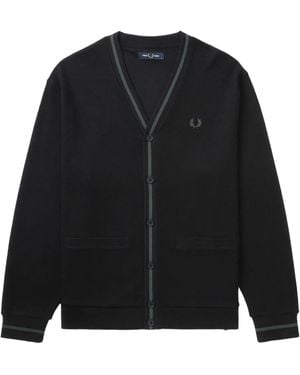 Fred Perry Cotton Logo-Embroidered Cardigan - Black