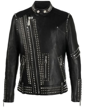 Philipp Plein Rockstud-Embellished Leather Biker Jacket - Black