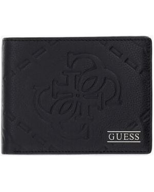 Guess Boston Logo-Embossed Bifold Leather Wallet - Black