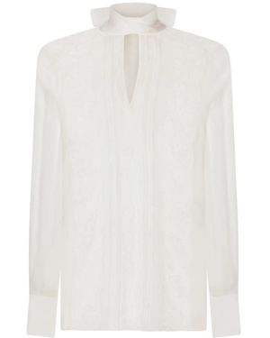 Dolce & Gabbana Chantilly Lace Pussy-Bow Blouse - White