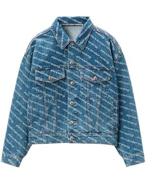 Alexander Wang Game Denim Jacket White Logo Print - Blue