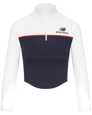 Miu Miu X New Balance Colour-Block Zip-Up Cropped Top - Blue