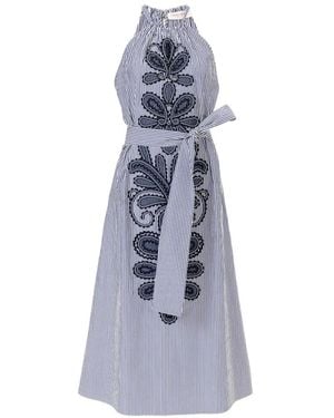 Carolina Herrera Striped-Pattern Midi Dress - Blue