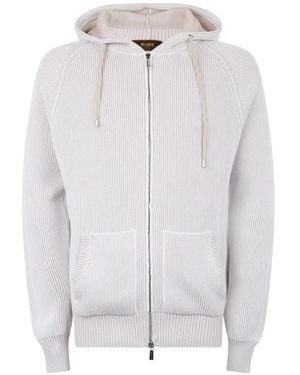 Moorer Ribbed-Knit Zip-Up Cardigan - White