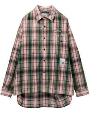Maison Mihara Yasuhiro Logo-Embroidered Checked Shirt - Grey