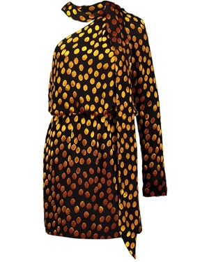 Saint Laurent One-Shoulder Polka-Dot Mini Dress - Black