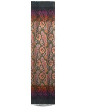 Etro Wool Jacquard Scarf With Check Print And Faded Paisley Motif - White