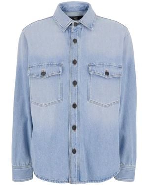 Grifoni Button-Up Denim Shirt - Blue