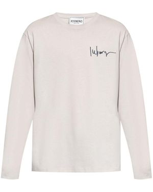 Iceberg Logo Embroidery Long-Sleeved T-Shirt - White