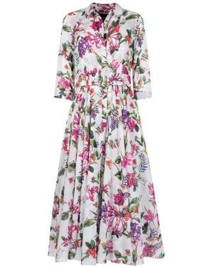 Samantha Sung Aster Floral-Print Belted Midi Dress - White