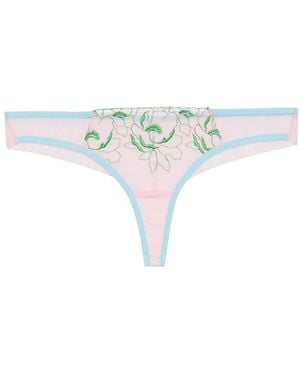 Dora Larsen Tanga mit blumiger Stickerei - Weiß