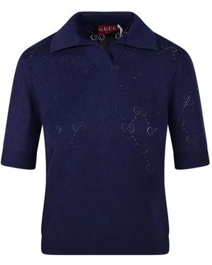 Gucci Gg Pointelle Polo Top - Blue