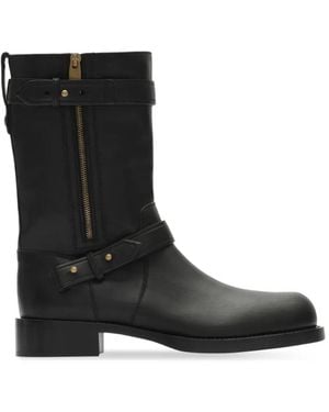 Burberry Kent Leather Biker Boots - Negro