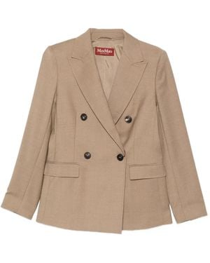 Max Mara Double-Breasted Peak-Lapels Jacket - Natural