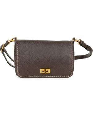 VISONA Grained Leather Whipstitch Shoulder Bag - Brown