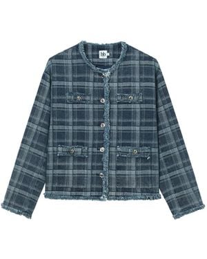 B+ AB Check-Pattern Frayed Jacket - Blue