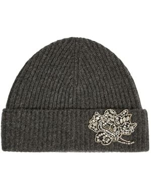 Erdem Ribbed Embellished Beanie - Grey
