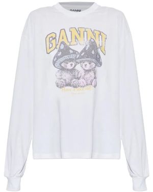 Ganni Long-Sleeve T-Shirt With Mushroom Teddy - White