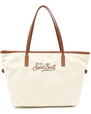 MC2 Saint Barth City Logo-Embroidered Tote Bag - Natural