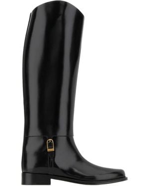 Saint Laurent Julia Buckle Leather Boots - Black