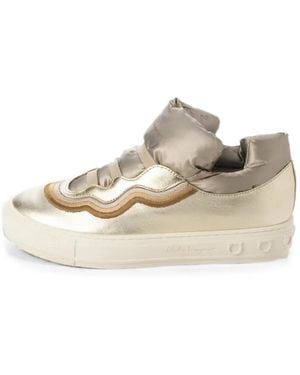Ferragamo Gancini Metallic Platform Sneakers - White