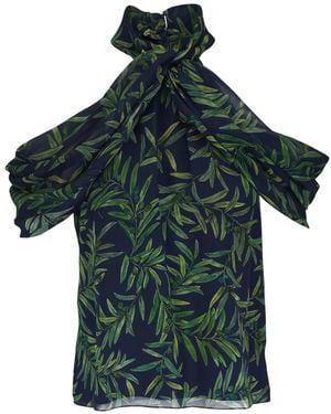 Carolina Herrera Leaf-Print Tie-Neck Blouse - Green