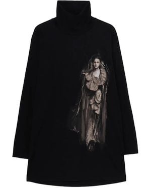 Yohji Yamamoto Graphic-Print Turtleneck T-Shirt - Black