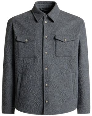 Etro Cotton-Blend Overshirt With Quilt-Effect Paisley Embroidery - Black
