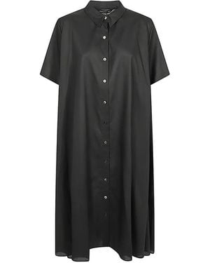 mizuiro ind Flared Short-Sleeve Shirt Midi Dress - Black