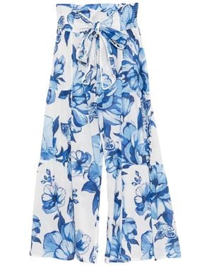 FARM Rio Bow Floral Print Trousers - Blue