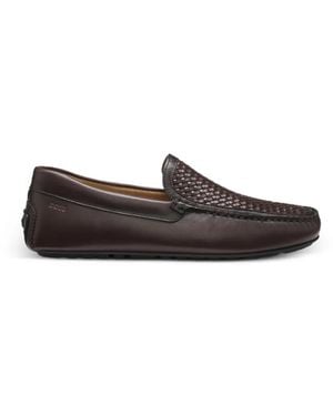 BOSS Leather Moccasins With Woven Vamp - White