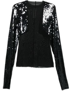 Rick Owens Long-Sleeved Top With Sequin Details On Sleeves - Black