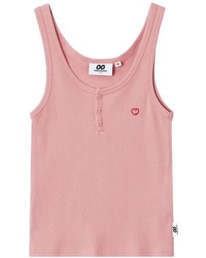 Chocoolate Button Ribbed Tank Top - Pink