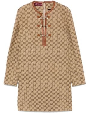 Gucci Gg Jacquard Fabric Dress - Brown