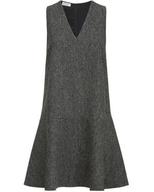 Brunello Cucinelli Virgin-Wool Donegal Mini Dress With Monili - Grey