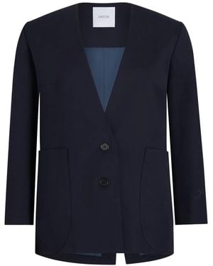 Patou Collarless Twill Jacket - Blue