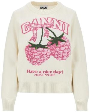 Ganni Pull À Imprimé Framboises - Pink