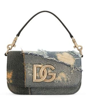 Dolce & Gabbana Logo Plaque Patchwork Denim Cross Body Bag - Metallic