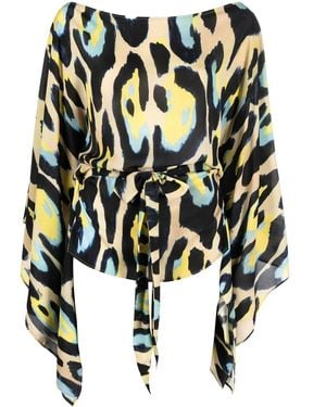 Roberto Cavalli Animal-Print Draped Blouse - Black