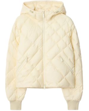 Burberry Check-Stitch Hooded Puffer Jacket - Natural