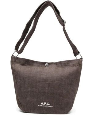 A.P.C. Small Logo-Print Denim Shoulder Bag - Brown