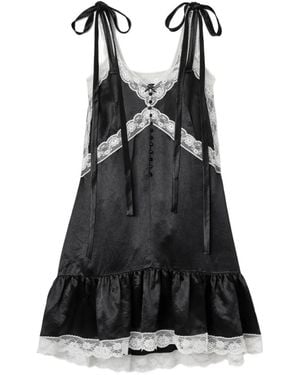 Marc Jacobs Satin Lace Slip Midi Dress - Black
