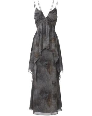 Elwood Ink-Wash Shirred Layered Maxi Dress - White