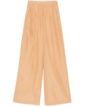forte_forte Glitter-Detailed Palazzo Trousers - Natural