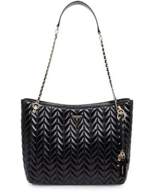 Guess Cheryl Chevron-Quilted Chain-Link Tote Bag - Black