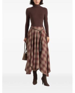 Manière De Voir Spencer Check Handkerchief Midi Skirt With Tassel Belt - Brown